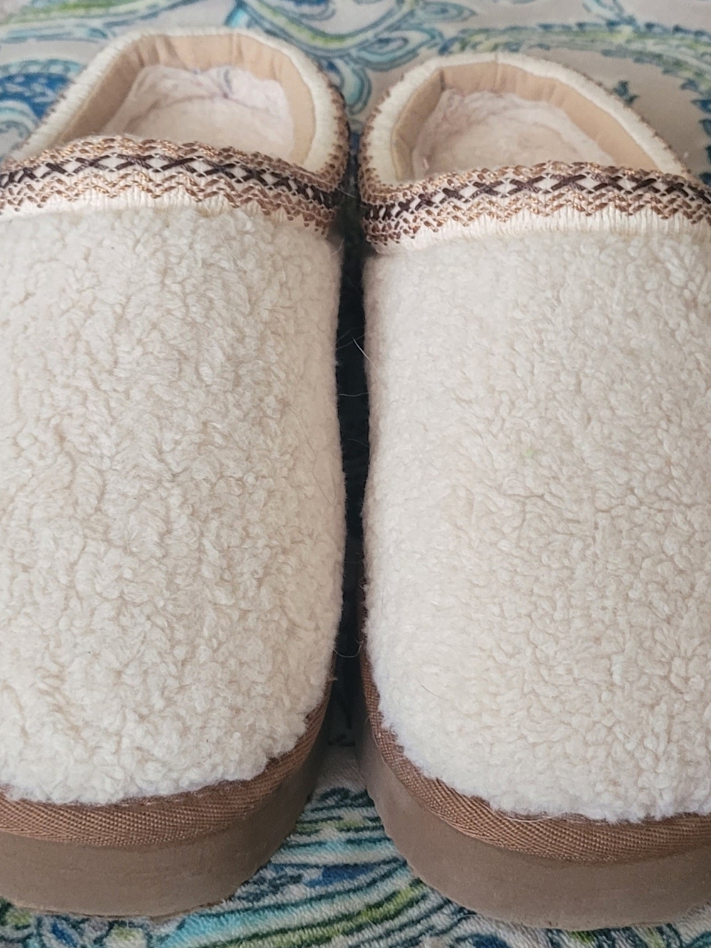 UNIONBAY Cream Sherpa Slip-On Clog Mules with Brown Trim